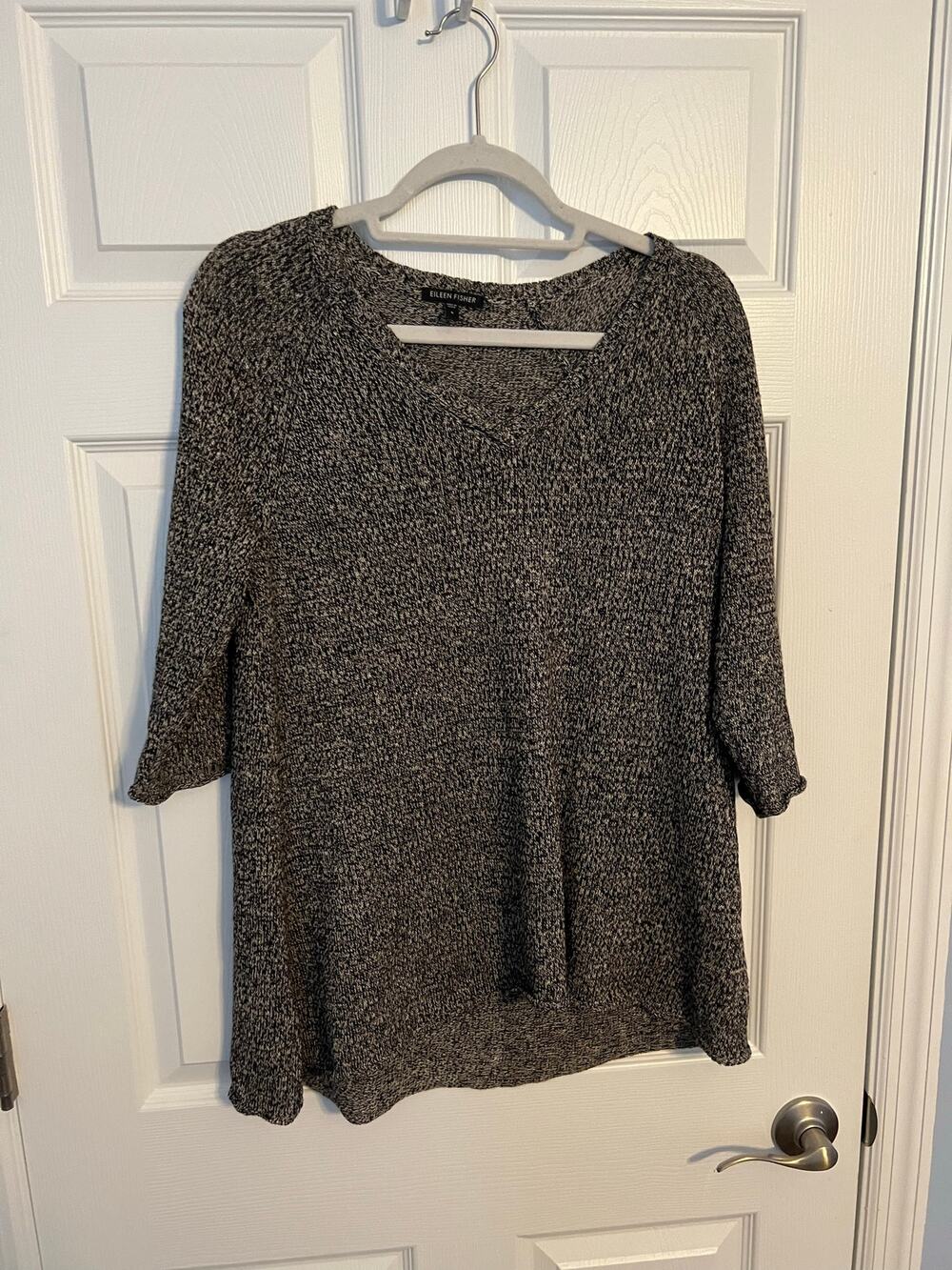 Eileen fisher linen wool blend size small sweater v-neck 3/4 sleeve